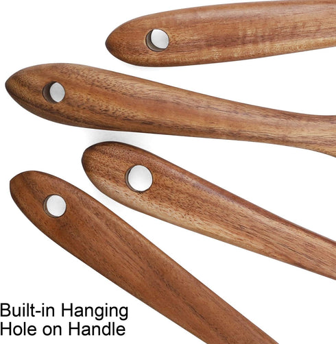 Wooden Cooking Utensils Set 4-Piece Wood Kitchen Utensil Set for Non Stick Cookware Wooden Spatula,Fork,Turner,Ladle,Strainer Spoons...