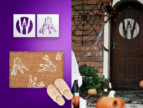 Halloween Stencil Kit - 8 Pack Wall Decals, Reusable Stencils, Wooden Crafts, Rock Painting, DIY Decor for Home & Party, Girl, bat, Halloween Insp...
