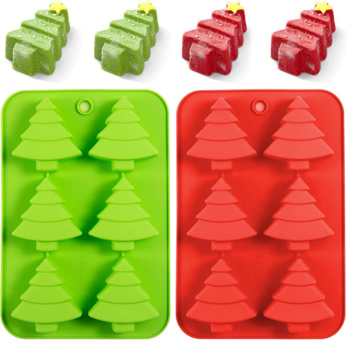 Christmas Silicone Molds Red Green Xmas Tree Candy Chocolate Mould Christmas Non-Stick Fondant Baking Mold for Handmade Soap Pudding Jelly Ice Cub...