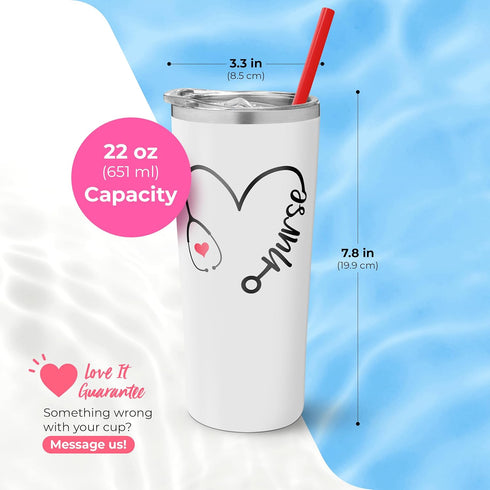 Nurse Travel Tumbler - Vacuum Insulated Stainless Steel Mug With Lid and Straw - Nursing Graduation Gift - Cute Coffee Cup for New Nurses - Women'...