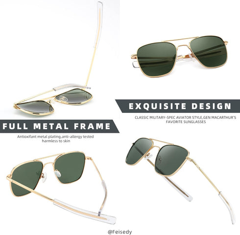FEISEDY Mens Aviator Sunglasses Polarized Military Pilot Frame with Bayonet Temples B2623...