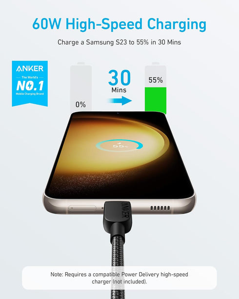Anker Cable, 310 USB C to USB C Cable (10ft), (60W/3A) Type C Charger Cable Fast Charge for Samsung Galaxy S22, iPad Pro 2021, iPad Mini 6, iPad A...