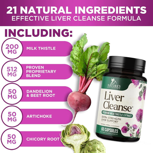 Liver Cleanse Detox & Repair Formula - Herbal Liver Support Supplement with Milk Thistle with Silymarin, Artichoke Extract, Dandelion, Beet, Chico...
