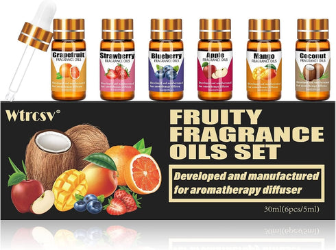 Fruity Fragrance Oil for Candle Making,Soap Making,Aromatherapy Diffuser, 6 Pcs Fragrance Oils -Coconut,Blueberry,Grapefruit,Apple,Strawberry,Mang...