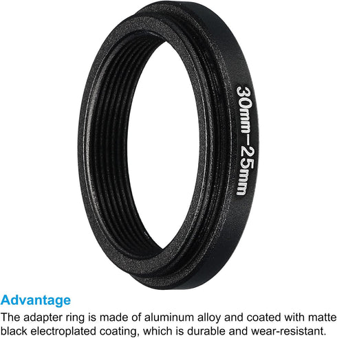 PATIKIL 30mm-25mm Metal Step Down Ring, Camera Lens Filter Adapter Ring Aluminum Filter Adapter Ring for Camera Lenses Hood, Black...