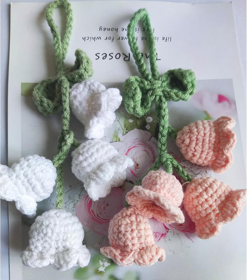 Car Mirror Hanging Accessories,Rearview Mirror Accessories,Bellflower Hand Knitted Cute Car Accessories Car Ornament Suitable for Backpacks, Key C...