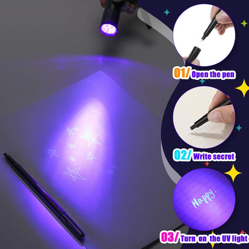 10 Pcs UV Blacklight Flashlight Set 5 Invisible Ink Pen 5 Mini UV LED Flashlight, Spy Pen Disappearing Ink Marker with Black Light for Kids Secret...