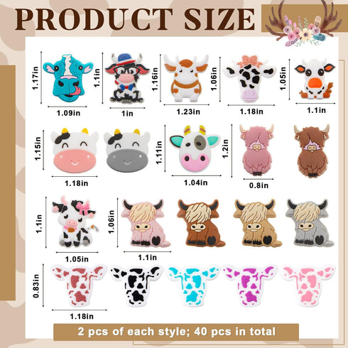 40 Pcs Silicone Focal Beads for Pens, Colorful Silicone Beads for Keychain Making DIY Gift Necklace Bracelet Jewelry (Cow)...