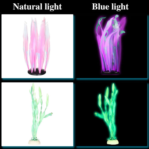Frienda 8 Pieces Glowing Fish Tank Decorations Plants with 2 Style Glowing Kelp, Sea Anemone, Simulation Coral, Jellyfish, Lotus Leaf, Mushroom fo...