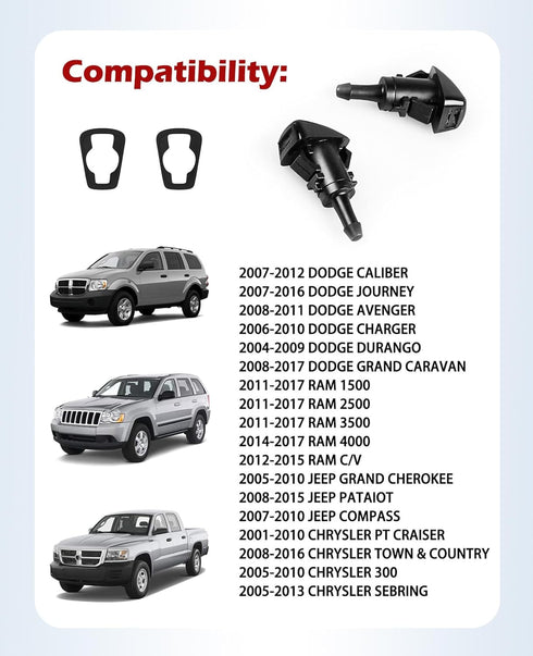 Xislet Windshield Washer Nozzle and Hood Insulation Retainers, Windshield Sprayer Nozzle for Jeep, Dodge Ram, Chrysler Pt Cruiser Replaces OEM #: ...