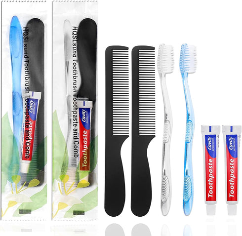 30 Pack Disposable Toothbrushes with Toothpaste and Comb for Homeless Individually Wrapped,10g Travel Toothpaste,7inch Black Hair Comb,Soft Bristl...