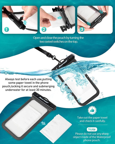Hiearcool Universal Waterproof Case, Waterproof Phone Pouch Compatible for iPhone 16 15 14 13 Pro Max XS Plus Samsung Galaxy S22 Cellphone Up to 8...