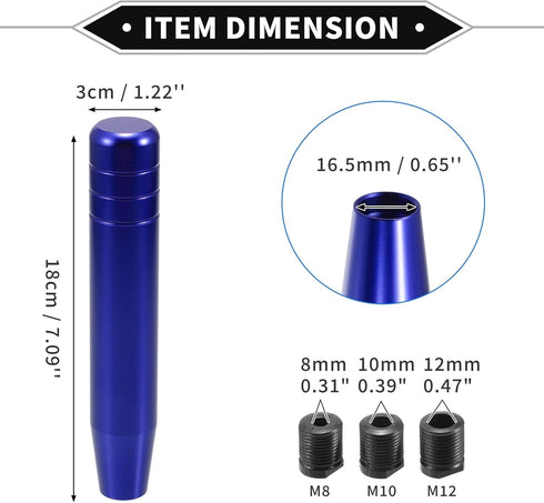 Gear Shifter Knob Kit, 18cm Car Shift Lever Knob Universal for Automatic and Manual Vehicle Durable Aluminum Alloy Blue with 3 Adapter...