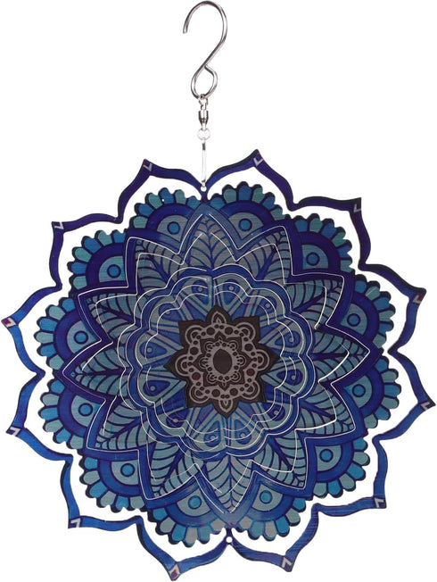 Blue Flower Weathervane 3D Dynamic Art Weathervane Sculpture 12 Inch Metal Wind Spinner Stainless Steel Hanging Wind Chime for Patio, Garden and I...