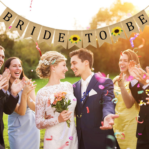 Doumeny Bride to Be Burlap Banner Rustic Sunflower Bunting Garland Bridal Shower Party Banner Jute Wedding Bunting Banner for Bachelorette Engagem...