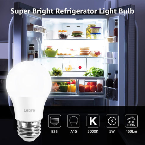 Lepro LED Refrigerator Light Bulb - 40W Equivalent Waterproof Appliance Bulb Replacement for Frigidaire, 5000K Daylight Non-Dimmable Freezer Bulbs...