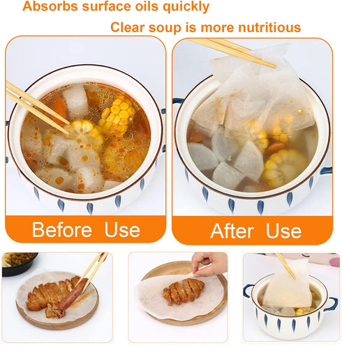 48 Sheets Oil Absorbing Paper for Food Oil Blotting Sheets for Cooking Fried food Oil Absorbing Paper for Soup to Remove Oil Scum Kitchen Oil Abso...