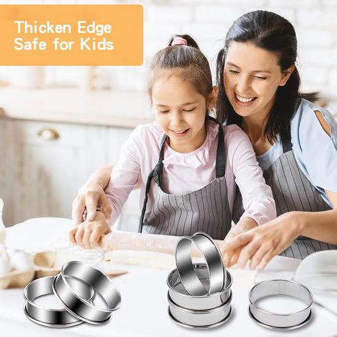 English Muffin Rings 6 Set, Non Stick Crumpet Rings Stainless Steel Cooking Rings Double Rolled 3 Inch Round Pastry Mold Crumpet Tart Rings for Ba...