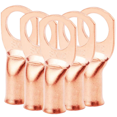 5PCS Pack Heavy Duty Battery Lugs, 8AWG 1/2in M12 Battery Cable Ends Ring Terminals, Electrical Battery Crimp Terminals Connectors...