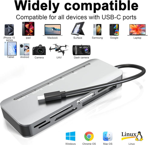 Memory Stick Pro Duo Card Reader, 7 in1 Memory Stick Pro Duo Adapter USB C for SD/TF/CF/XD/MS, Multi Card Reader for Camera, Game Trail Camera, Ph...