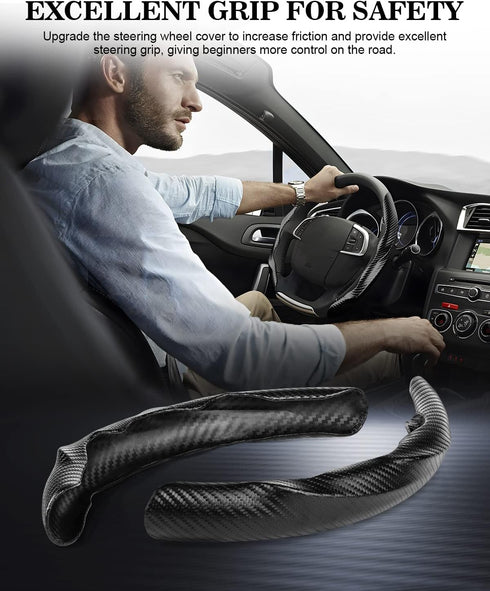 Car Steering Wheel Cover,Carbon Fiber Steering Wheel Cover Non-Slip,Segmented Universal Fit Car Steering Wheel Cover (Black)...