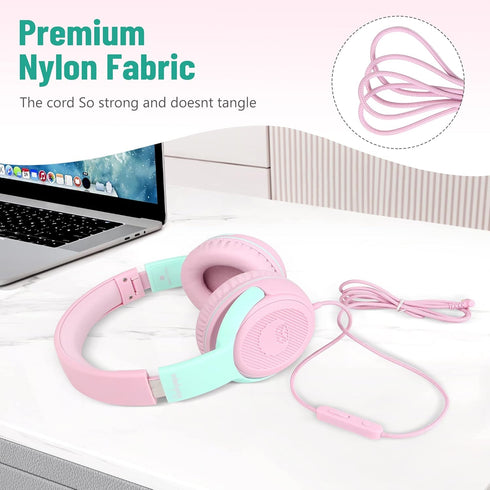 rockpapa Share 1 Kids Headphones Wired with Microphone & Share Port, 85dB/94dB Volume Limited, Cute Foldable Student Child Boys Girls Headphones f...