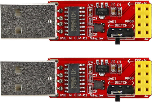 ESP-01S Programmer USB to ESP-01 Adapter ESP8266 Wireless WiFi Module Wi-Fi CH340G UART PORG, 4.5-5.5V 115200 Baud Rate 2PCS...
