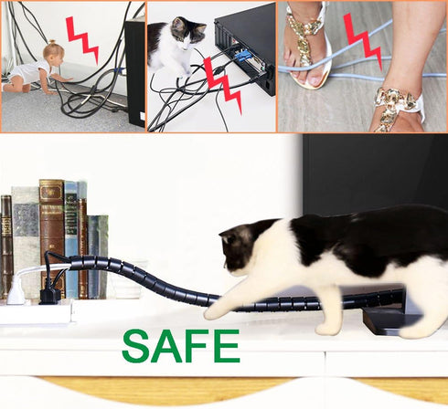 Black Cable Wire Organizer Cord Sleeve Management Cord Hider for Computer, TV, Desk, VIWIEU 5 Feet EZ Cable Sleeve Bundler Flexible & Expandable H...