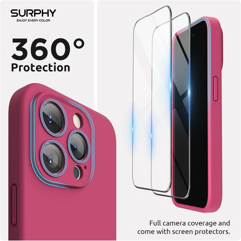SURPHY Designed for iPhone 15 Pro Case Compatible with MagSafe (6.1 inch 2023), with 2 Pack Screen Protector, Liquid Silicone Phone Case (Camera P...