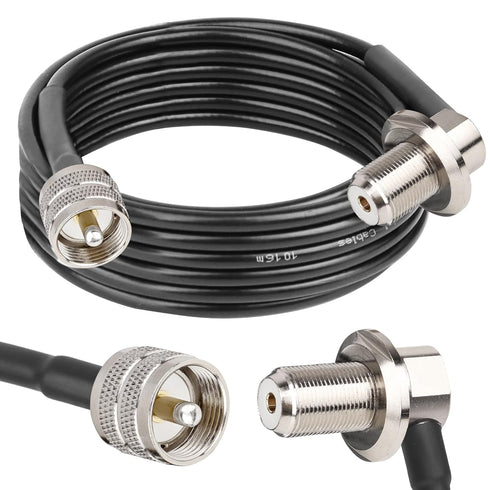 RG58 UHF PL259 Male to SO239 Female Right Angle Bulkhead Mount Cable - 15FT CB Antenna Extension Cable CB Coax Cable for Vehicle Car SUV Truck Two...
