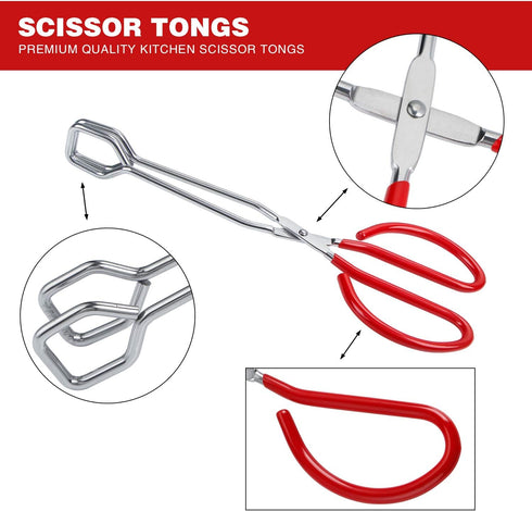 MSY BIGSUNNY Stainless Steel Scissor Tongs Heavy Duty Cooking Tongs with Soft Handles (1, red 10")...