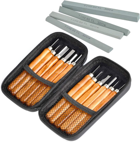 17Pack Small Wood Carving Set, 12pcs Wood Carving Tools SK2 Carbon Steel + 4pcs Whetstone + 1pcs Storage Case for Beginners DIY Woodworking Sculpt...