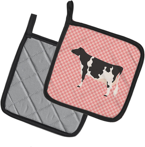 Caroline's Treasures BB7822PTHD Holstein Cow Pink Check Pair of Pot Holders Kitchen Heat Resistant Pot Holders Sets Oven Hot Pads for Cooking Baki...