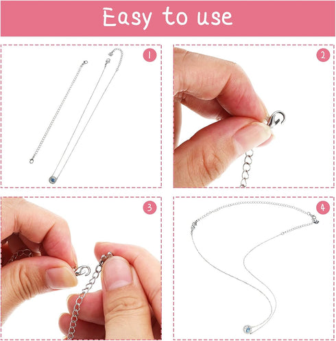 Hicarer 30 Pieces Stainless Steel Necklace Extender Chain Set Bracelet Anklet Chain for Necklaces Extender for Jewelry Making Extensions, 2.5, 3, ...