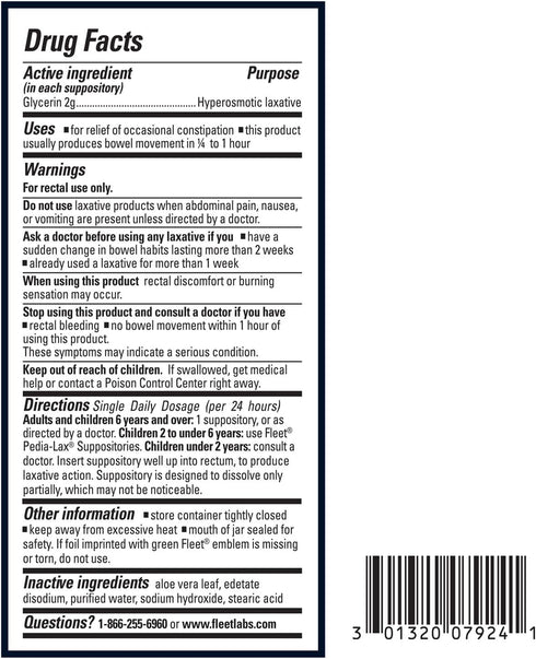 Fleet Laxative Glycerin Suppositories for Adult Constipation, 12 Count (Pack of 1 )...