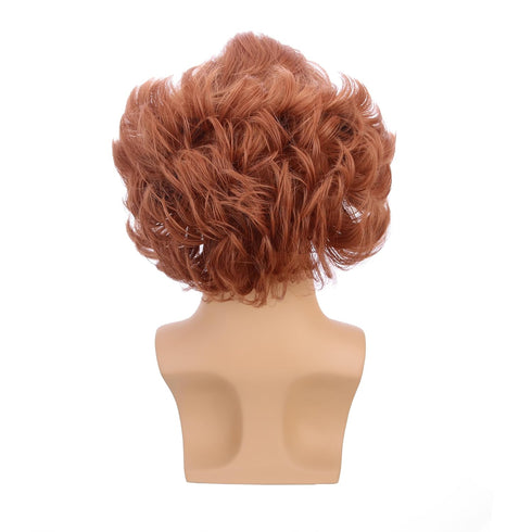 Short Orange Brown Wig for Halloween Cosplay Party Heat Resistant Synthetic Wig with Wig Cap...