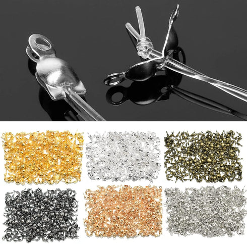 1200Pcs 6 Colors Bead Tips Knot Covers Clamshell Fold-Over Bead Tips Knot with 2 Close Big Enough Loops Cup 7 x 4mm for DIY Bracelets Necklaces Cr...