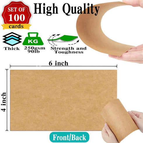 4 x 6 Blank Kraft Cards (Set of 100) - Thick, Heavy Card Stock for Post Cards, Photo Paper Invitations, Greeting, Note, Thank You, Index Cards - P...