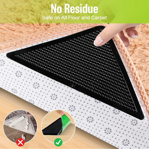 8 Pcs Rug Tape Hardwood Floor No Damage, Reusable Washable Grippers for Rugs, Carpet Tape for Area Rugs, Non Slip Rug Pads Grippers (Black...