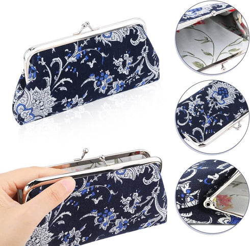 Oyachic 2 Packs Large Floral Coin Purses Canvas Cash Wallet Make Up Cellphone Bag Vintage Change Pouch Key Holder Kiss lock Clasp Clutch...