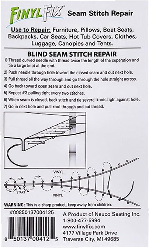 Finyl Fix Seam Stitch Repair Kit | Restore Seam Damage on Vinyl, Fabric, Leather, Heavy Canvas on Car/Boat Seats, Furniture, Clothes | Vinyl Repai...