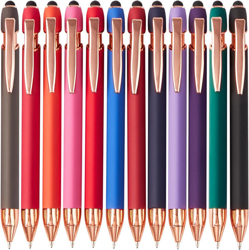 Ballpoint Pens, 12 Pcs Pens Fine Point Smooth Writing Pens, Stylus Pens with Screens Touch Stylus Tips, Black Ink 1.0 Mm Pens Gift Office Desk Acc...