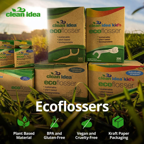 EcoFlosser 300 Picks - Charcoal Dental Floss Picks for Teeth Cleaning - Biodegradable Floss Picks - Dental Floss Picks - Plant Based - Vegan - Sus...