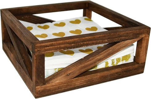 OwlGift Rustic Brown Flat Napkin Holder Solid Wood for Kitchen Table and Countertops, Christmas Napkin Holder Farmhouse Style and Décor for House,...