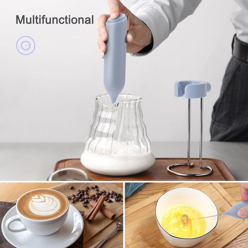 Powerful Electric Milk Frother Set, Rechargeable Drink Blender with Stand/Base, Foam Maker Mixer, Handheld Milk Frother for Coffee, Cappuccino, La...
