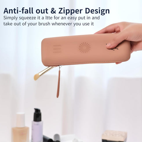 Large Travel Makeup Brush Holder, Silicon Portable Cosmetic Brushes Organizer, Soft Makeup Tools Pouch, Travel Makeup Essentials (Light Pink)...