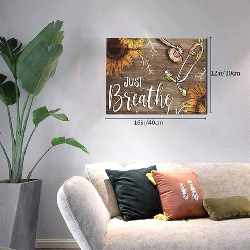 Sunator Just Breathe Canvas Wall Art Beautiful Sunflower And Medical Stethoscope Inspirational Pictures Motivational Quotes Poster Framed Wall Dec...