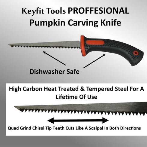 Keyfit Tools PROFESSIONAL Pumpkin Carving Knife Tool 416 Stainless Steel Double Sided Saw/Blade Adult Use Only Extra Sharp Heat Treated Blue Steel...