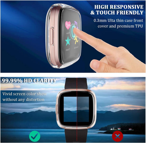 Maledan Ultra Thin Screen Protector Case Compatible with Fitbit Versa 2, 3 Pack TPU HD Full Protective Case Cover Scratch Resistant Shock Absorbin...
