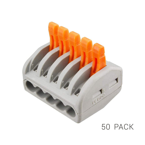 Lever Nut Wire Connector, 5 Port PCT-215, 50 Pack, Assortment Conductor Compact Wire Connectors Terminal Block Wire Push Cable Connector...